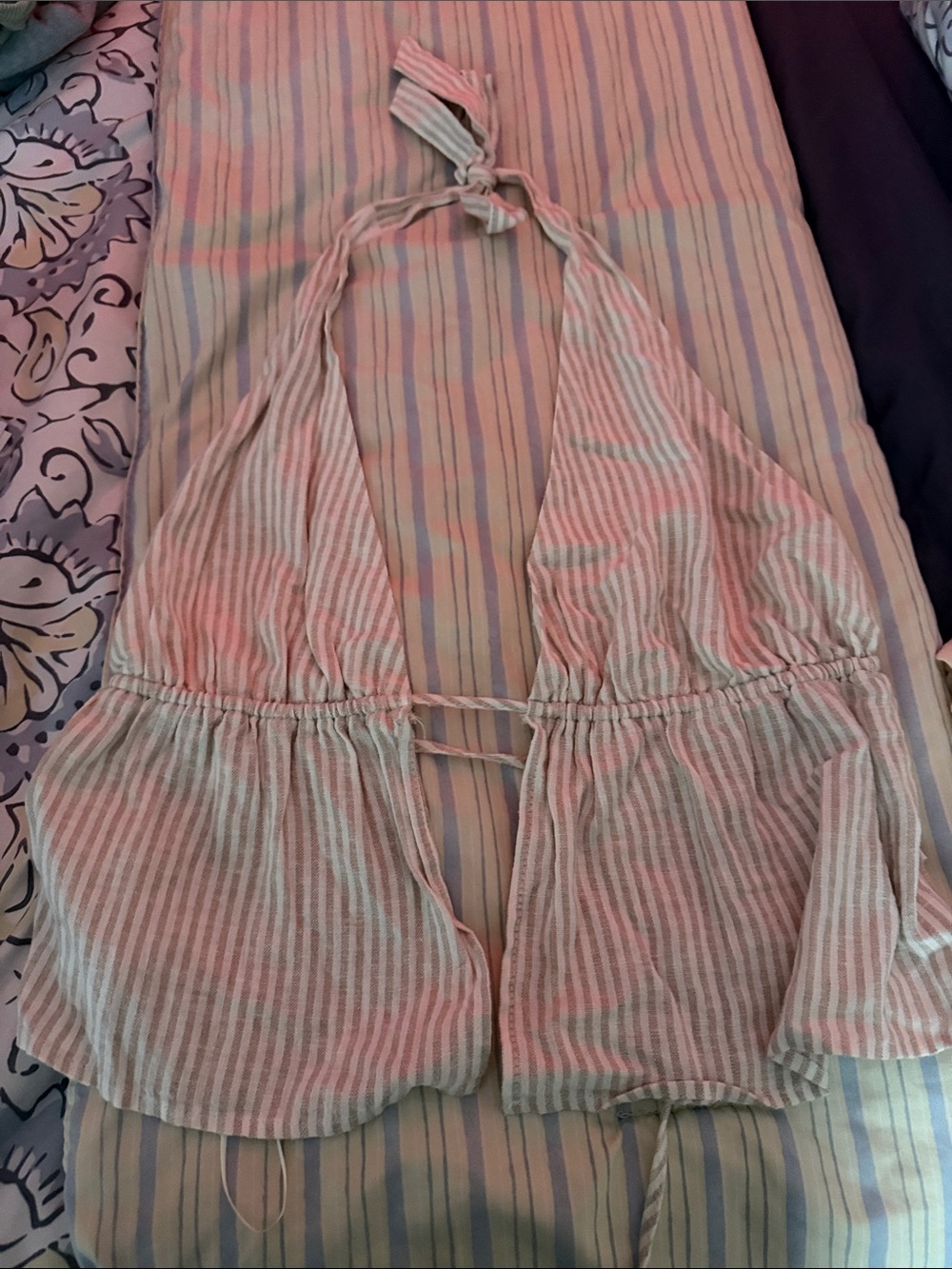 Garage Pink and White Striped Halter Bandeau Top